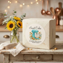 Custom Bakery Sticker – Vintage Mixer & Sunflowers
