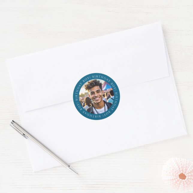 Pegatina Redonda Custom Birthday Boy Photo Envelope Seal Sticker  (Sobre)
