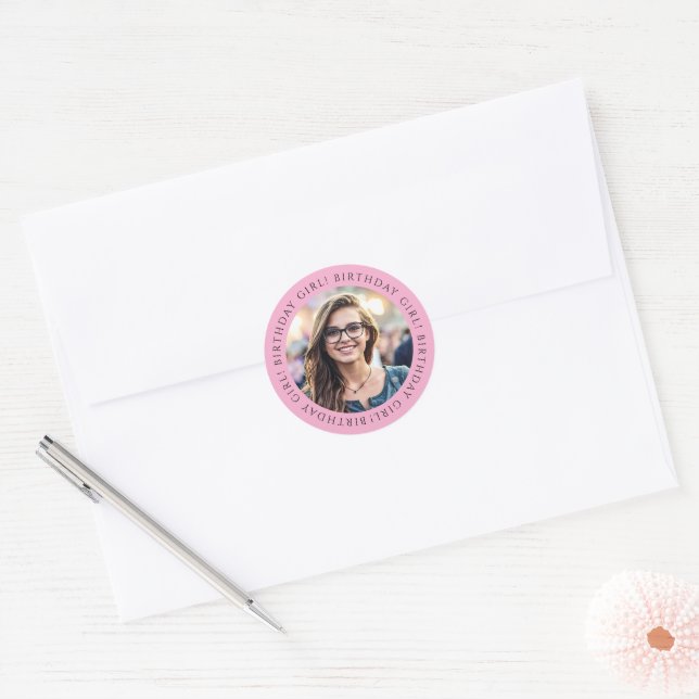 Pegatina Redonda Custom Birthday Girl Photo Envelope Seal Sticker  (Sobre)