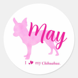 Pegatina Redonda Custom Chihuahua pastel pink silhouette sticker