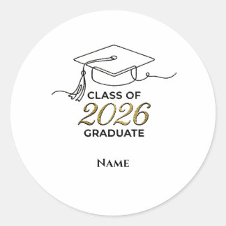 Pegatina Redonda Custom Class of 2026 Graduation Round Sticker Gold