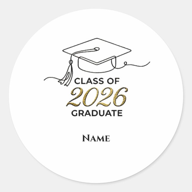 Pegatina Redonda Custom Class of 2026 Graduation Round Sticker Gold (Anverso)