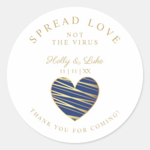 Pegatina Redonda Custom Dark Blue Heart Wedding Sanitizer Hands