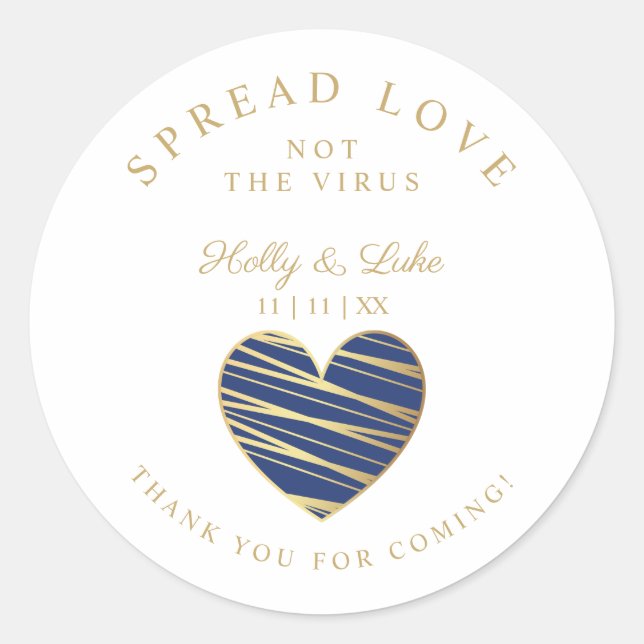 Pegatina Redonda Custom Dark Blue Heart Wedding Sanitizer Hands (Anverso)