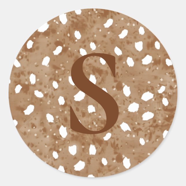 Pegatina Redonda Custom Deer Print Monogram, Rustic Fawn  (Anverso)