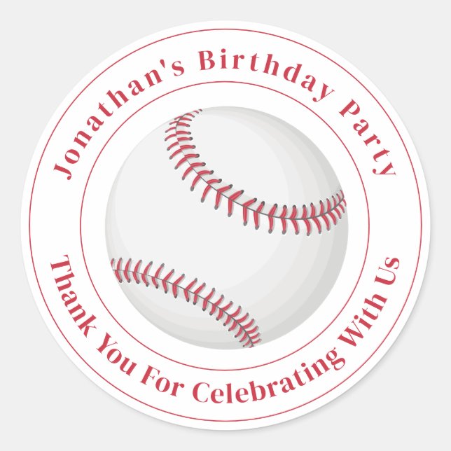 Pegatina Redonda Custom Details Baseball Ball Sport Birthday Event (Anverso)