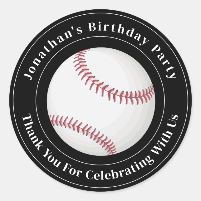 Pegatina Redonda Custom Details Baseball Ball Sport Birthday Event (Anverso)