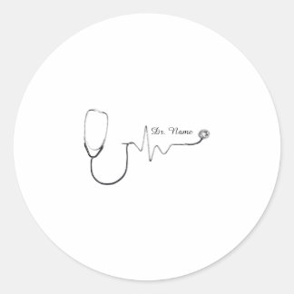 Pegatina Redonda Custom Doctor Name Stethoscope Heartbeat Design Tw