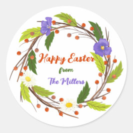 Pegatina Redonda Custom Easter Wreath Sticker with Family Name