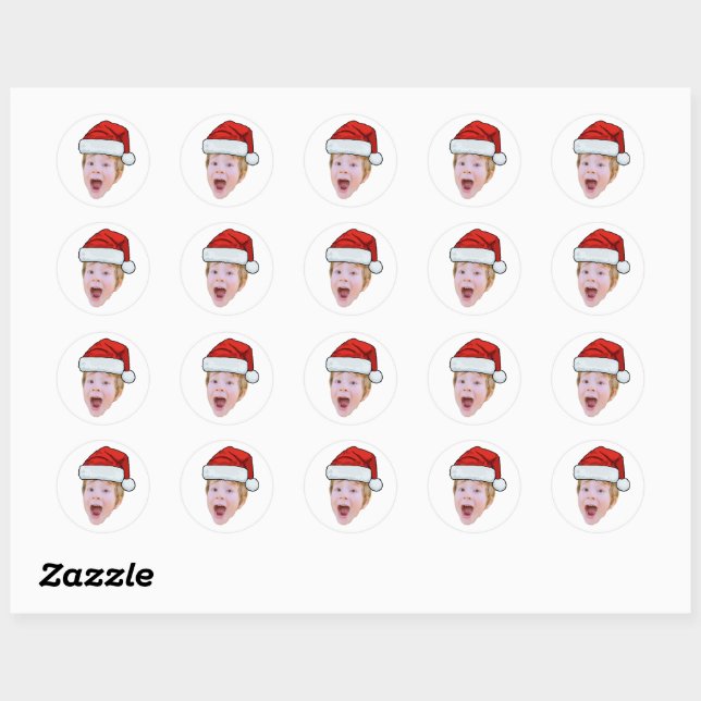 Pegatina Redonda Custom Face Santa Hat Stickers, Photo Christmas (Hoja)