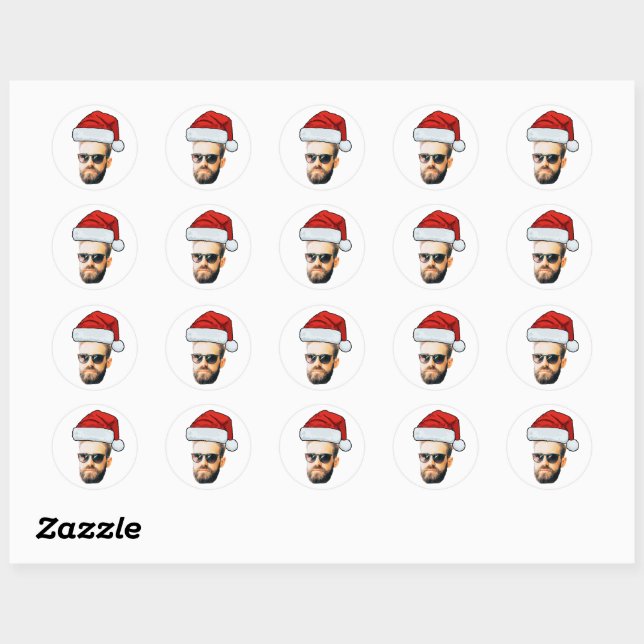 Pegatina Redonda Custom Face Stickers, Photo Santa Hat Christmas (Hoja)