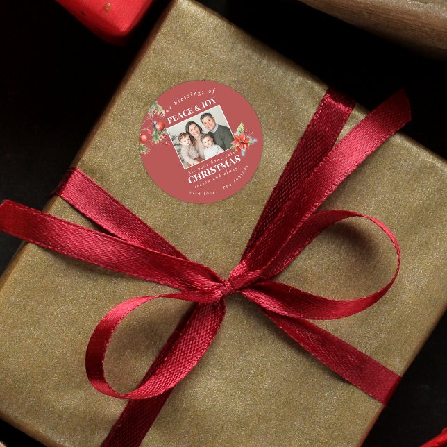 Pegatina Redonda Custom Family Photo Holiday (Subido por el creador)