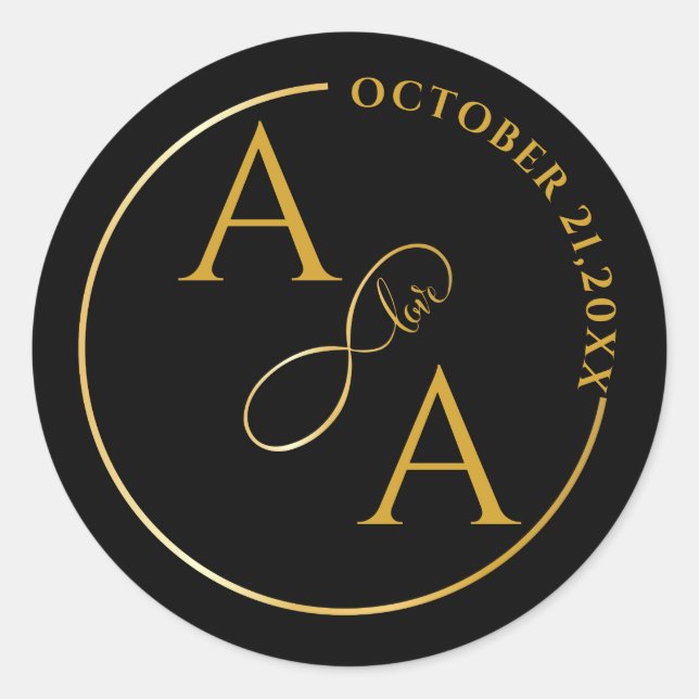 Pegatina Redonda Custom gold Sticker for wedding infinity love (Anverso)