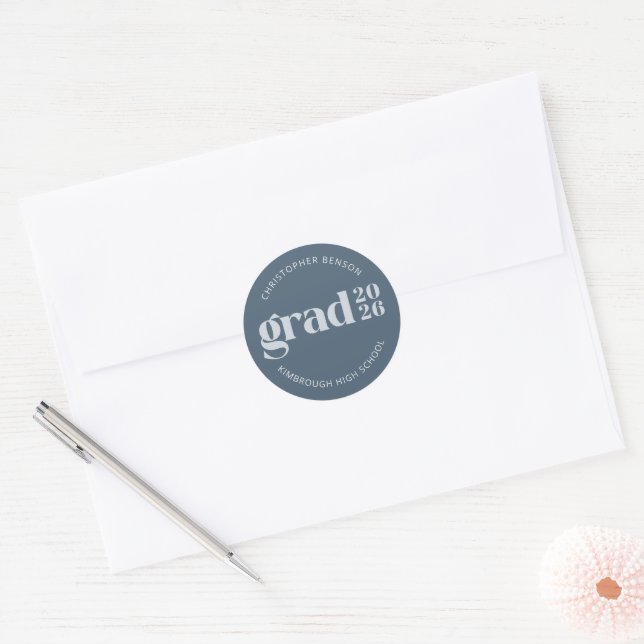 Pegatina Redonda Custom Grad 2026 Slate Blue Graduation Seals (Sobre)