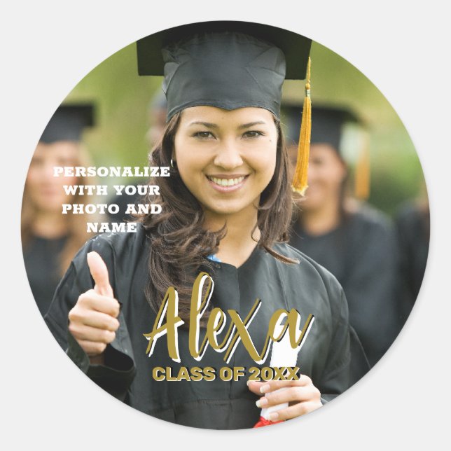 Pegatina Redonda Custom Graduation Photo Sticker (Anverso)