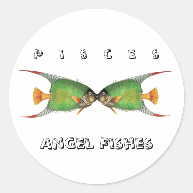 Pegatina Redonda Custom Green Angel Fish Pisces Astrological Sign (Anverso)