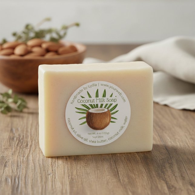 Pegatina Redonda Custom Handmade Coconut Soap Business Label (Subido por el creador)