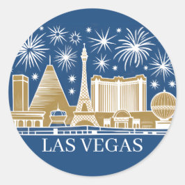 Pegatina Redonda Custom Las Vegas Strip Skyline Minimalist Golden
