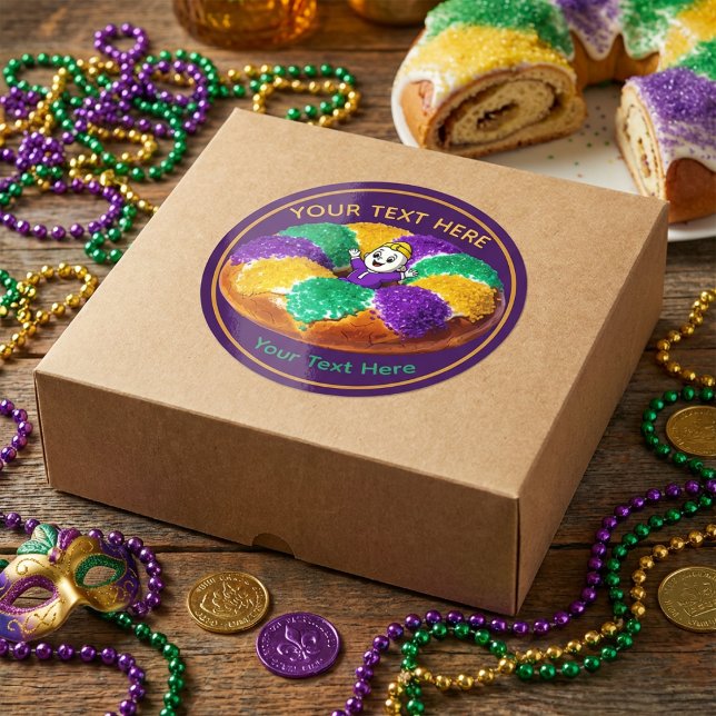 Pegatina Redonda Custom Mardi Gras King Cake & Baby (Subido por el creador)