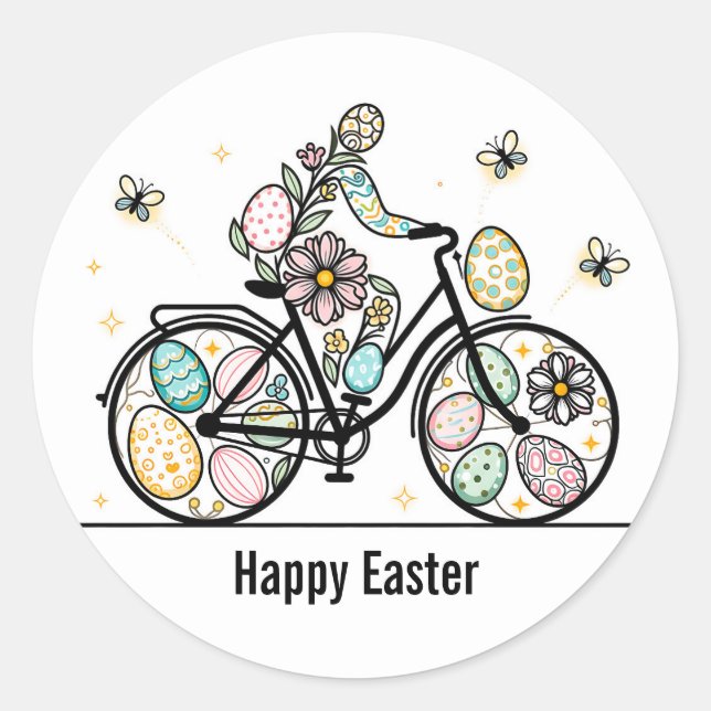 Pegatina Redonda Custom Name Easter Bicycle Design (Anverso)