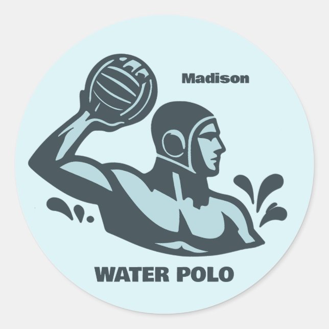 Pegatina Redonda Custom Name Water Polo (Anverso)