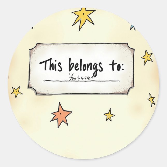 Pegatina Redonda Custom Name with Doodle Stars (Anverso)