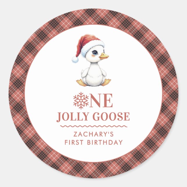 Pegatina Redonda Custom One Jolly Goose December First Birthday (Anverso)