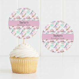 Pegatina Redonda Custom Pastel Cupcake Topper Name Sticker Sheet