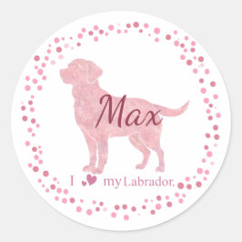 Pegatina Redonda Custom Pastel Pink Labrador Retriever Sticker Gift