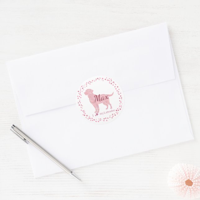 Pegatina Redonda Custom Pastel Pink Labrador Retriever Sticker Gift (Sobre)