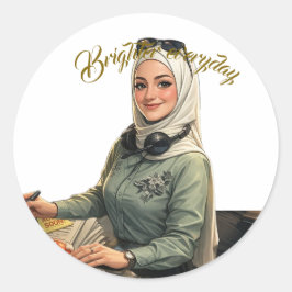 Pegatina Redonda Custom Personalized Portrait Illustration 