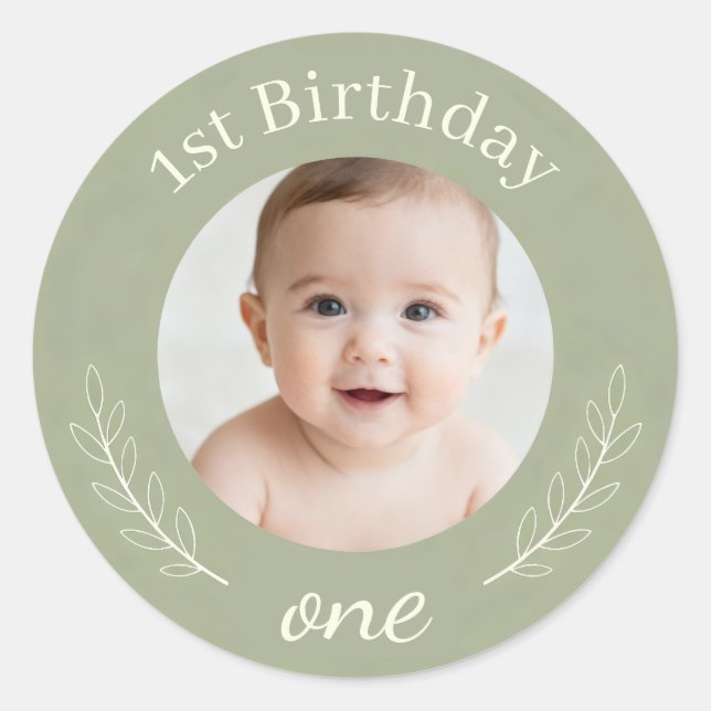 Pegatina Redonda Custom Photo Birthday Sticker - Personalized Happy (Anverso)