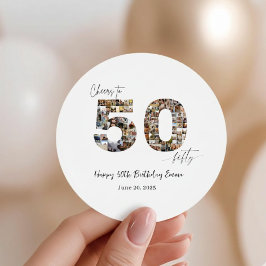 Pegatina Redonda Custom Photo Collage 50th Birthday Party Stickers 