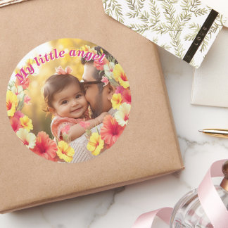 Pegatina Redonda Custom Photo My Little Angel Floral