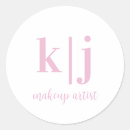 Pegatina Redonda Custom Pink White Monogram Makeup Artist Business