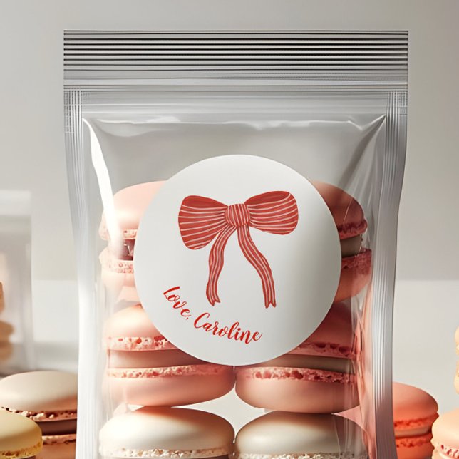 Pegatina Redonda Custom Red Bow Personalized Valentine's Day  (Subido por el creador)