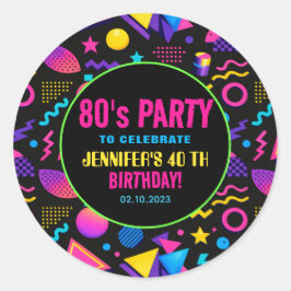 Pegatina Redonda Custom Retro Neon 80’s Birthday – Fun Adult 