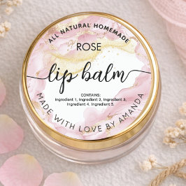 Pegatina Redonda Custom Rose gold pink  lip balm labels