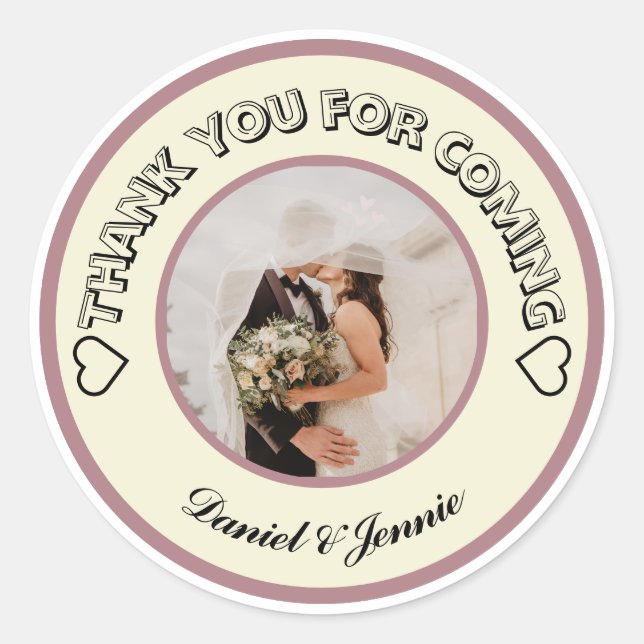 Pegatina Redonda Custom Round Photo Thank You Beige Pink (Anverso)