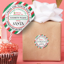 Pegatina Redonda Custom Santa Claus Name Sticker — North Pole Works