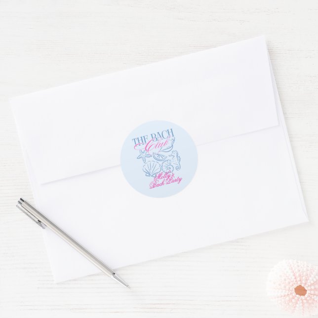 Pegatina Redonda Custom Seashell Coastal Bachelorette Sticker (Sobre)