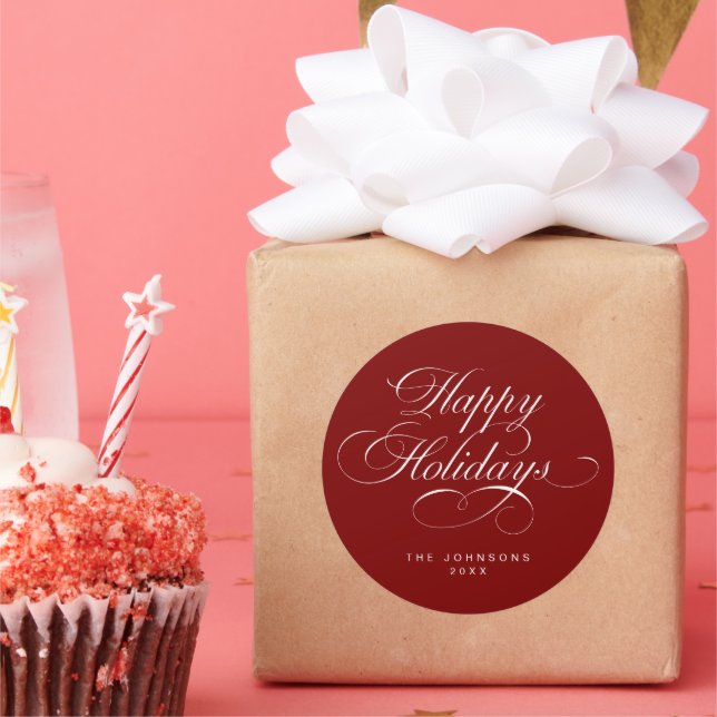 Pegatina Redonda Custom Simple Elegant Script Red Christmas Holiday (Fiesta)
