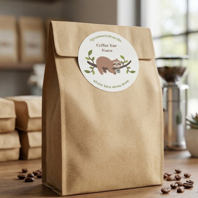 Pegatina Redonda Custom Sloth Coffee Bar Sticker (Subido por el creador)