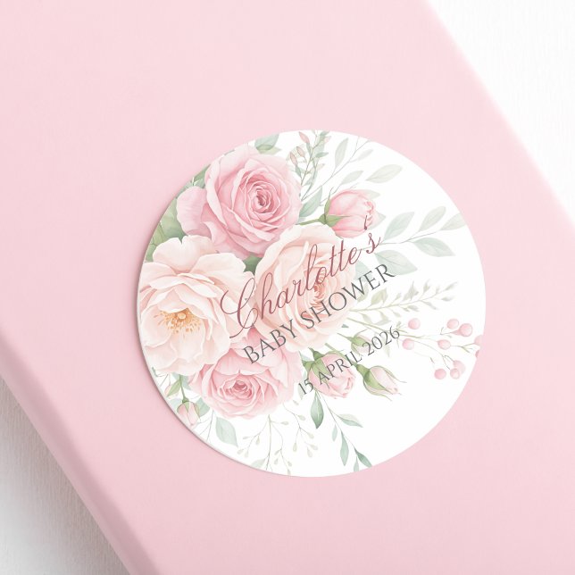 Pegatina Redonda custom soft pink roses floral sticker template (Subido por el creador)