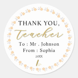 Pegatina Redonda Custom Teacher Stickers – Thank You with Name