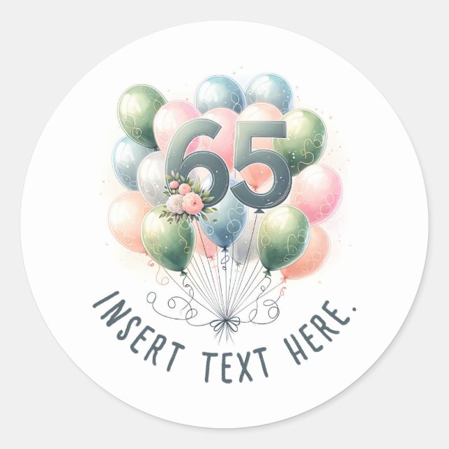 Pegatina Redonda Custom Text 65th birthday balloon stickers (Anverso)