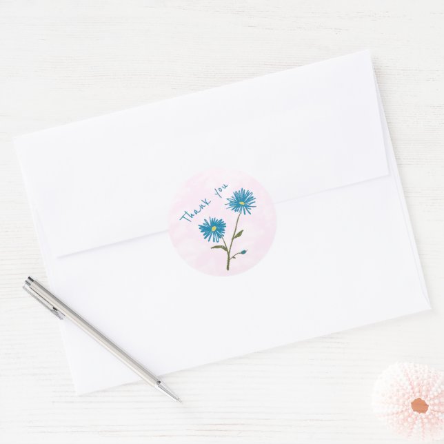 Pegatina Redonda Customizable Blue Floral Thank You Envelope  (Sobre)