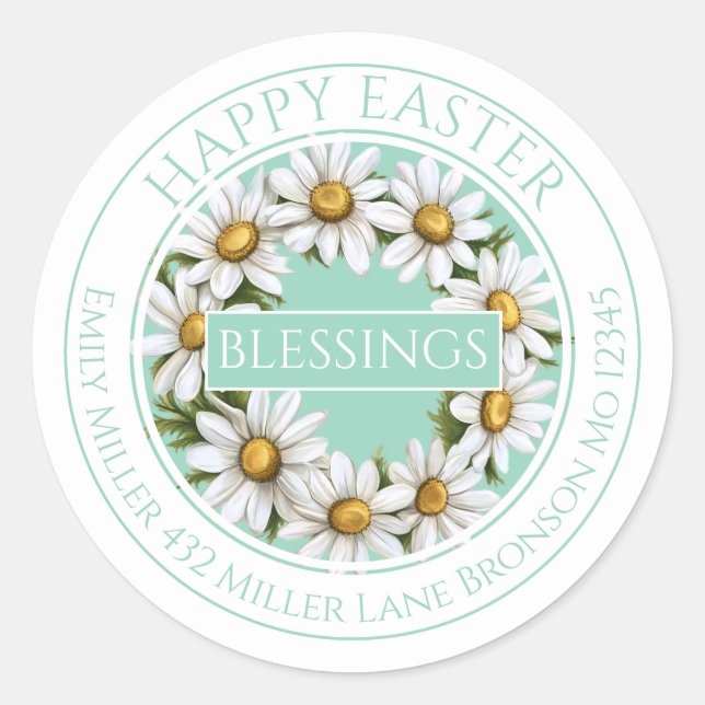 Pegatina Redonda Customizable Daisy Wreath Easter Sticker (Anverso)