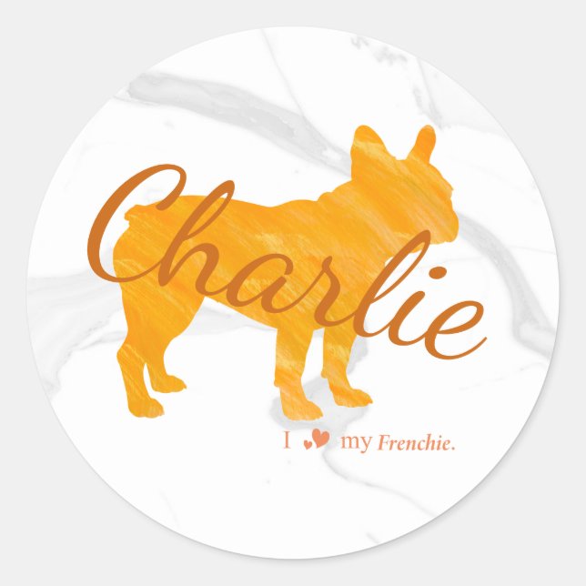 Pegatina Redonda Customizable French Bulldog Pastel Orange Frenchie (Anverso)