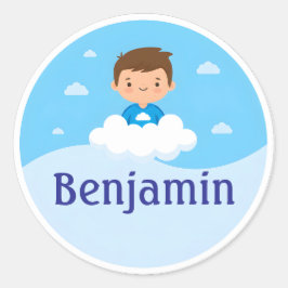 Pegatina Redonda Customizable Kids Name Sticker Cloud & Sky Design